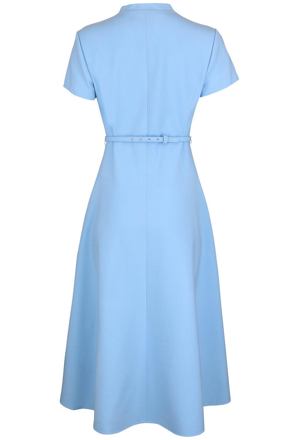 Short Sleeve Flare Midi Stretch Dress-BLUE-6-CLOTHINGDRESSCASUAL-OSCAR DE LA RENTA