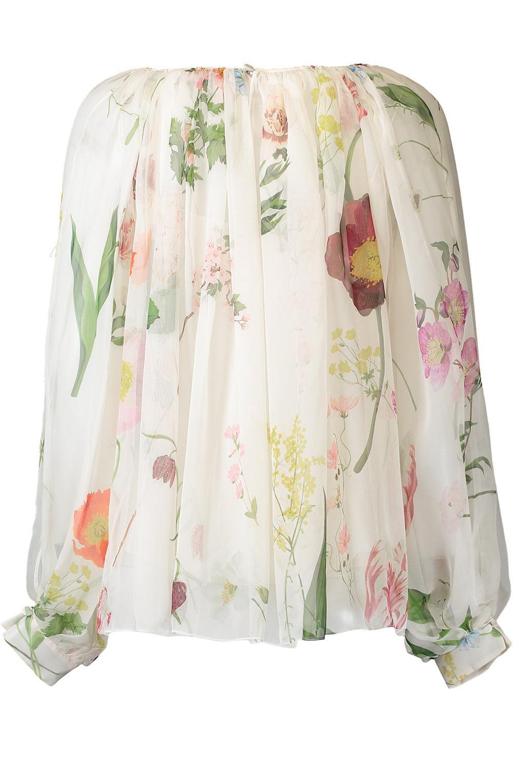 Mixed Botanical Long Sleeve Blouse-CREAM-2-CLOTHINGTOPBLOUSE-OSCAR DE LA RENTA