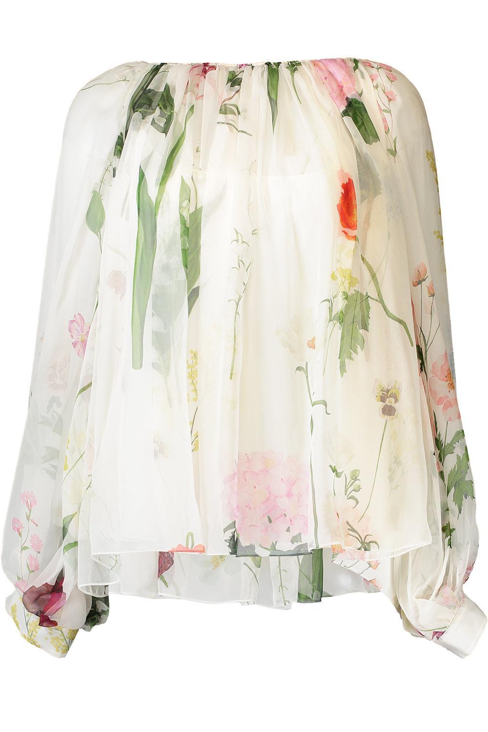 Mixed Botanical Long Sleeve Blouse-CREAM-2-CLOTHINGTOPBLOUSE-OSCAR DE LA RENTA