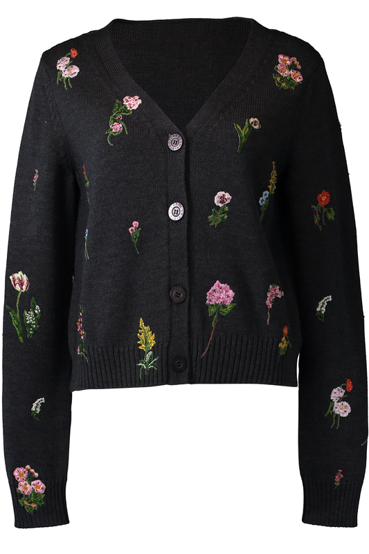 Mini Floral Long Sleeve Cardigan-GREY-XS-CLOTHINGTOPCARDIGAN-OSCAR DE LA RENTA