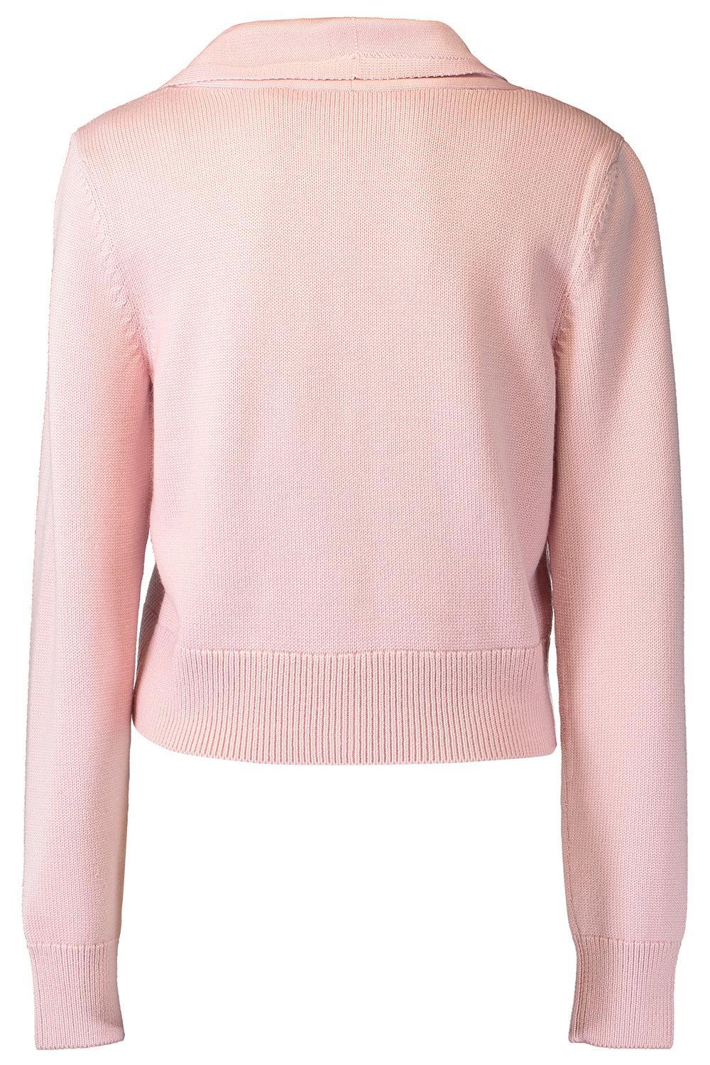 Tie V Neck Cardigan-PINK-XS-CLOTHINGTOPCARDIGAN-OSCAR DE LA RENTA