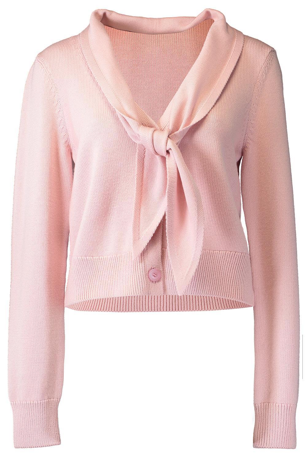 Tie V Neck Cardigan-PINK-XS-CLOTHINGTOPCARDIGAN-OSCAR DE LA RENTA