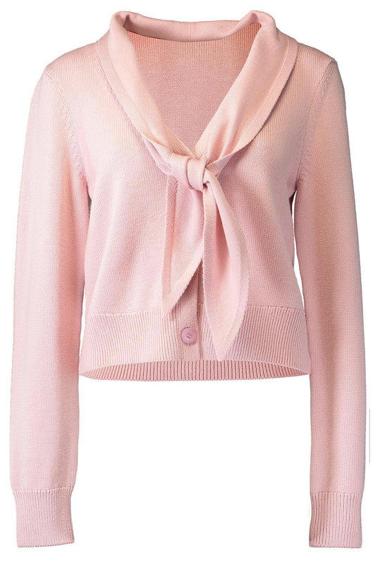Tie V Neck Cardigan-PINK-XS-CLOTHINGTOPCARDIGAN-OSCAR DE LA RENTA