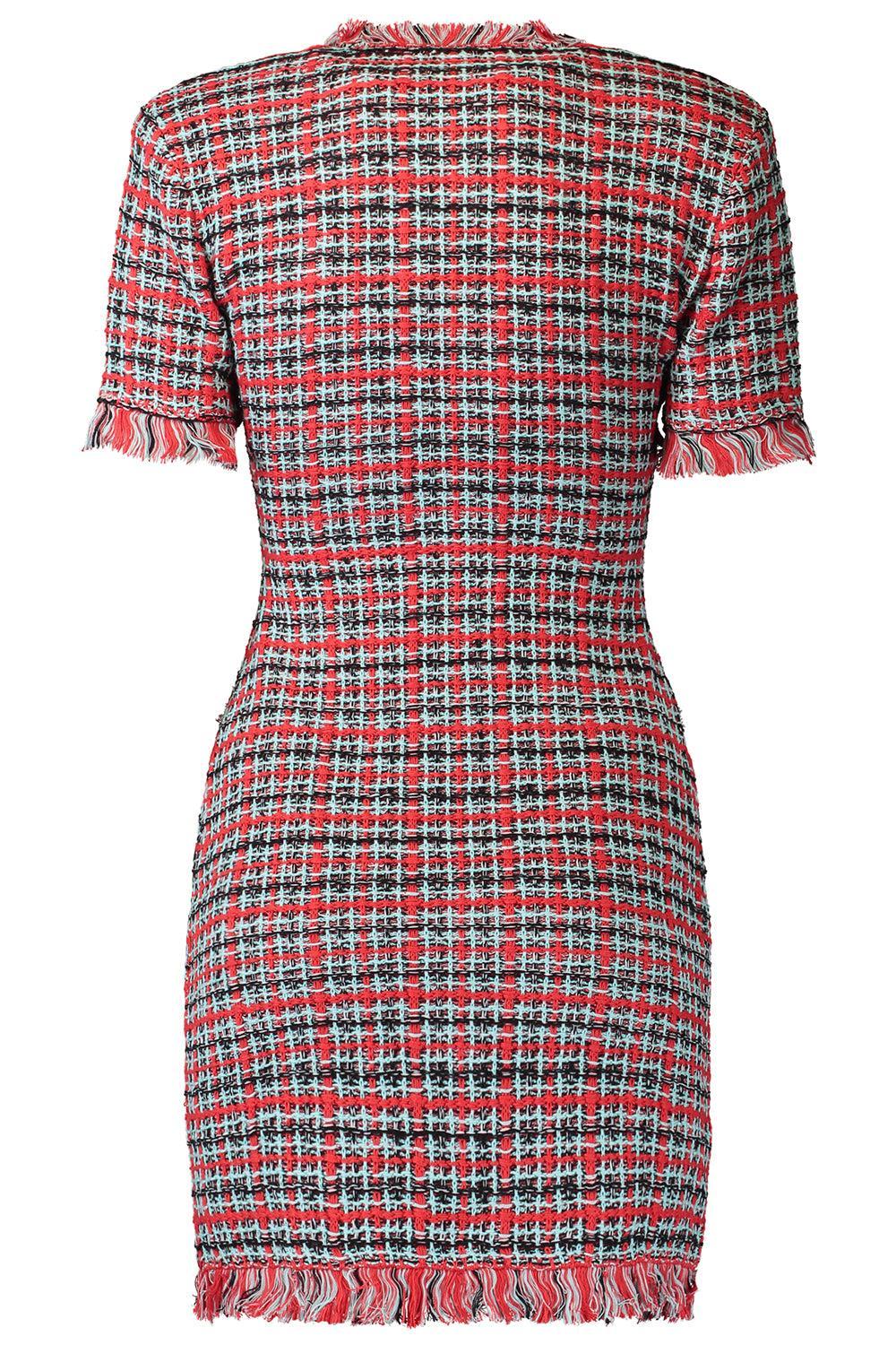 Check Frayed Mini Dress-RED-XS-CLOTHINGDRESSCOCKTAIL-SELF-PORTRAIT