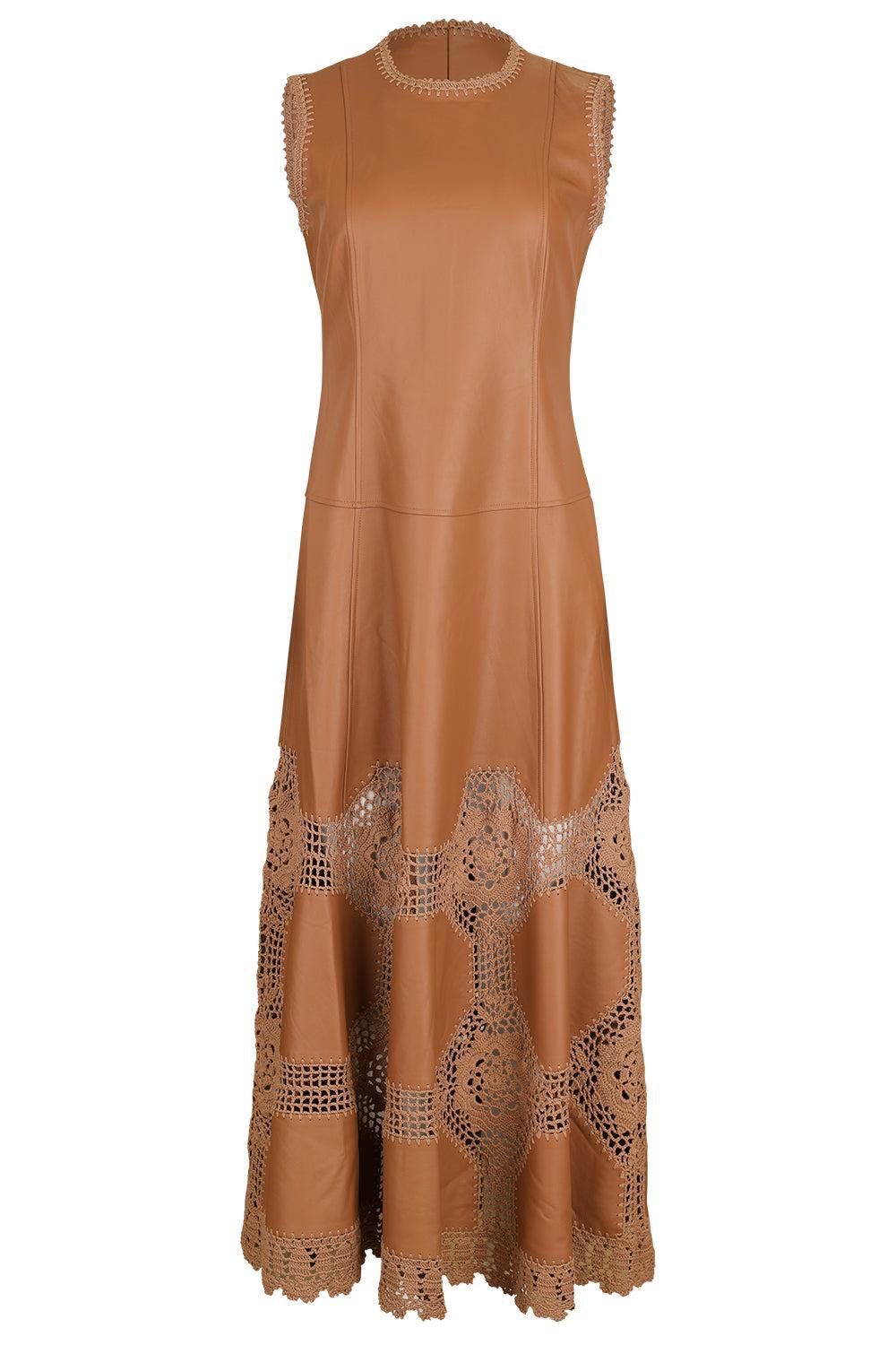Ilana Crochet Dress - Camel-BROWN-4-CLOTHINGDRESSCOCKTAIL-ULLA JOHNSON