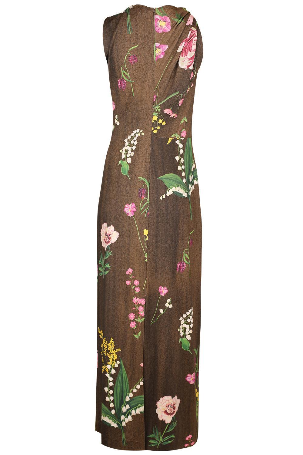 Sleeveless Mixed Botanical Day Dress-BROWN-4-CLOTHINGDRESSCASUAL-OSCAR DE LA RENTA