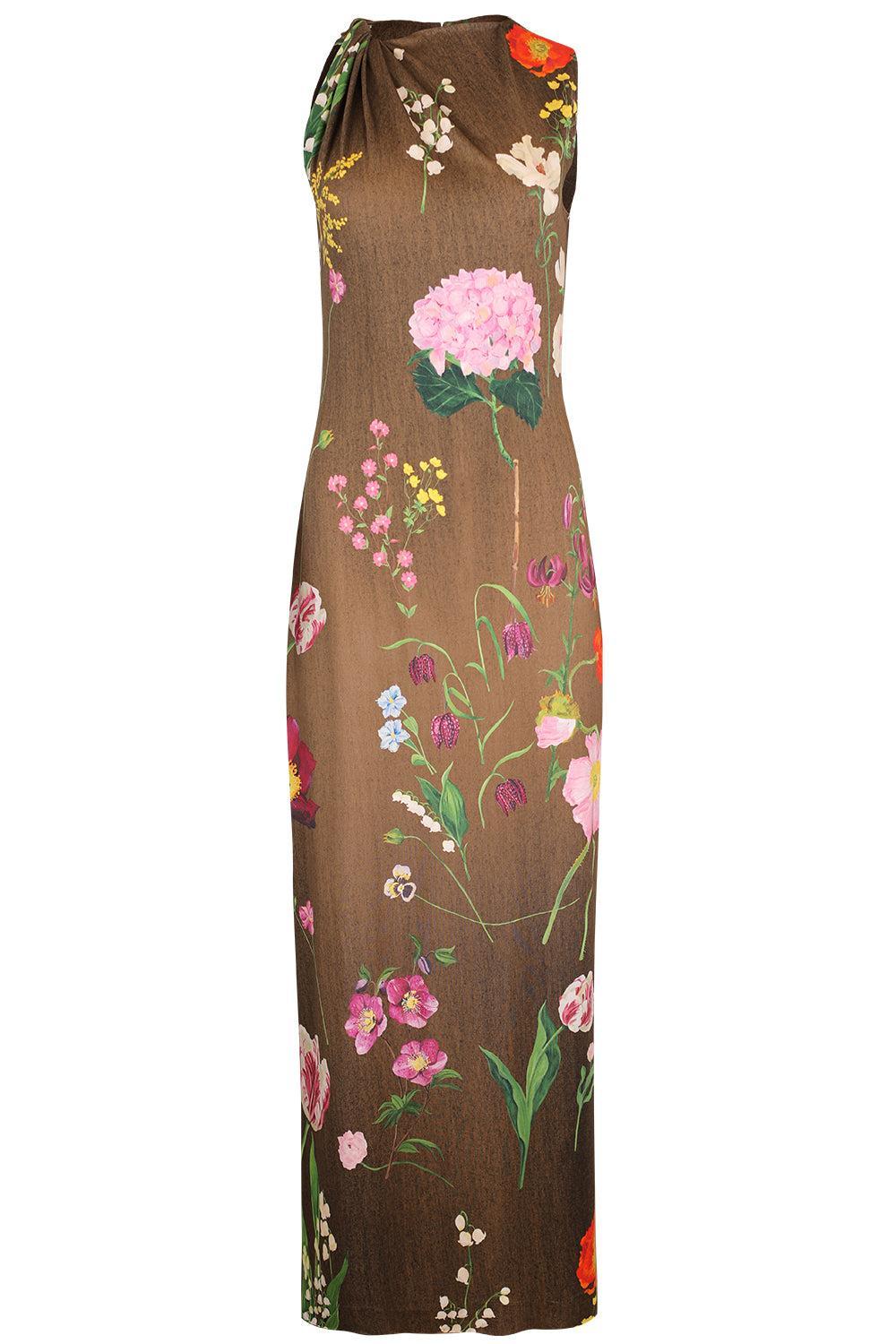 Sleeveless Mixed Botanical Day Dress-BROWN-4-CLOTHINGDRESSCASUAL-OSCAR DE LA RENTA