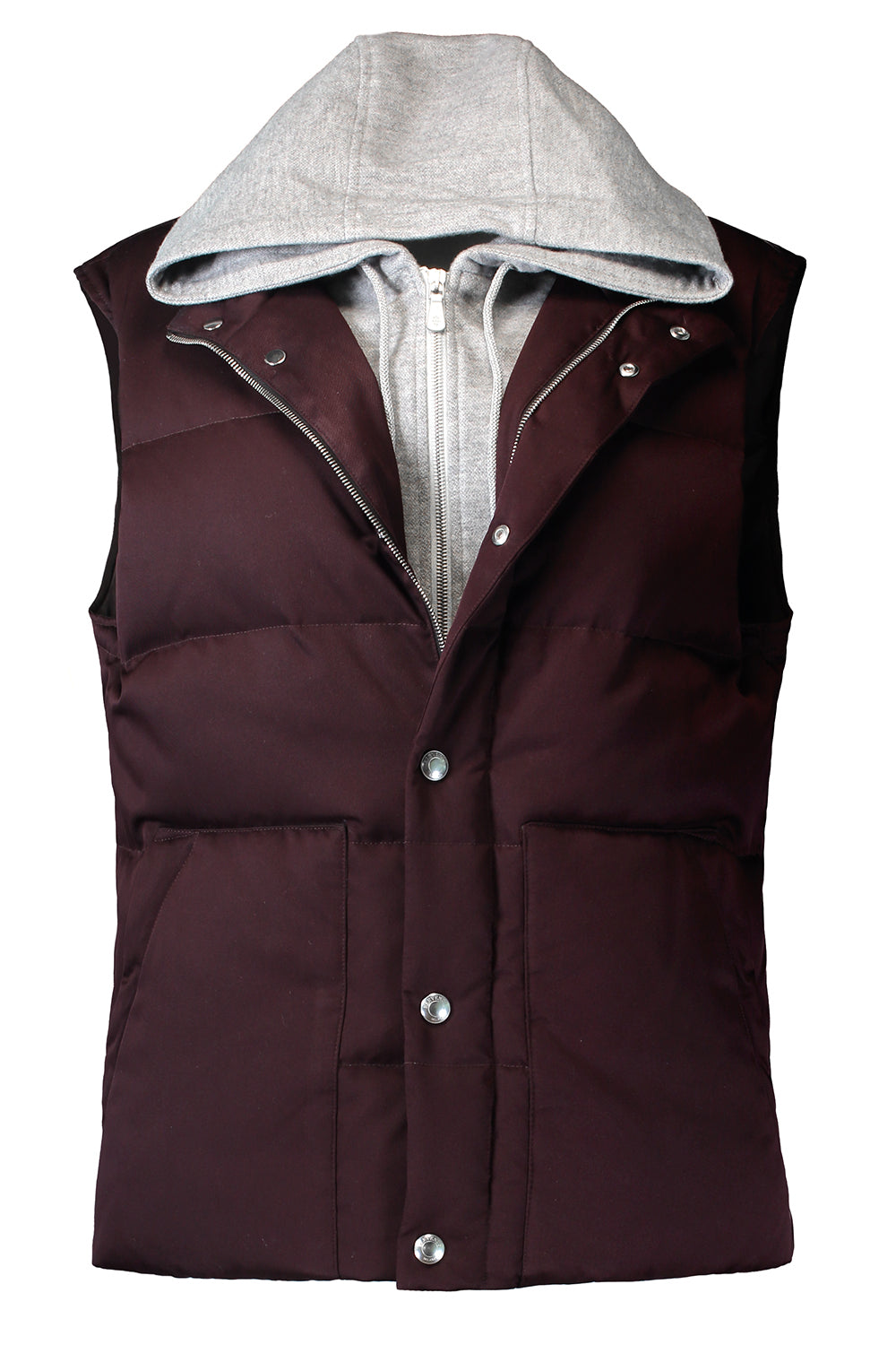 Hooded Zip Vest - Burgundy Light Grey