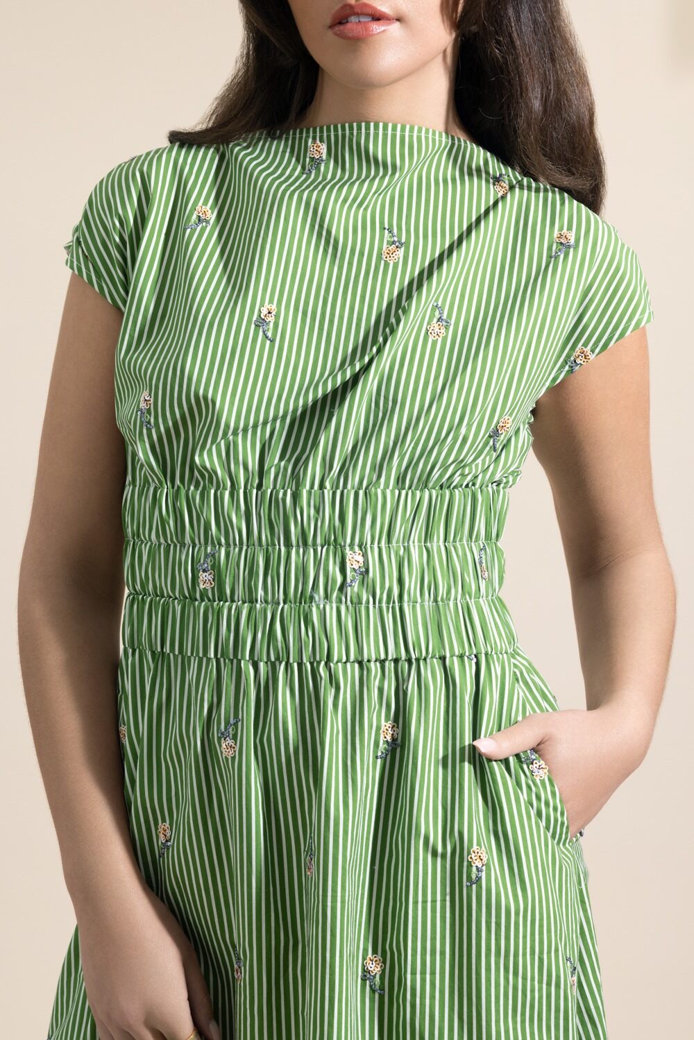 Embroidered Stripe Midi Dress-STRIPE-XS-CLOTHINGDRESSCASUAL-LELA ROSE