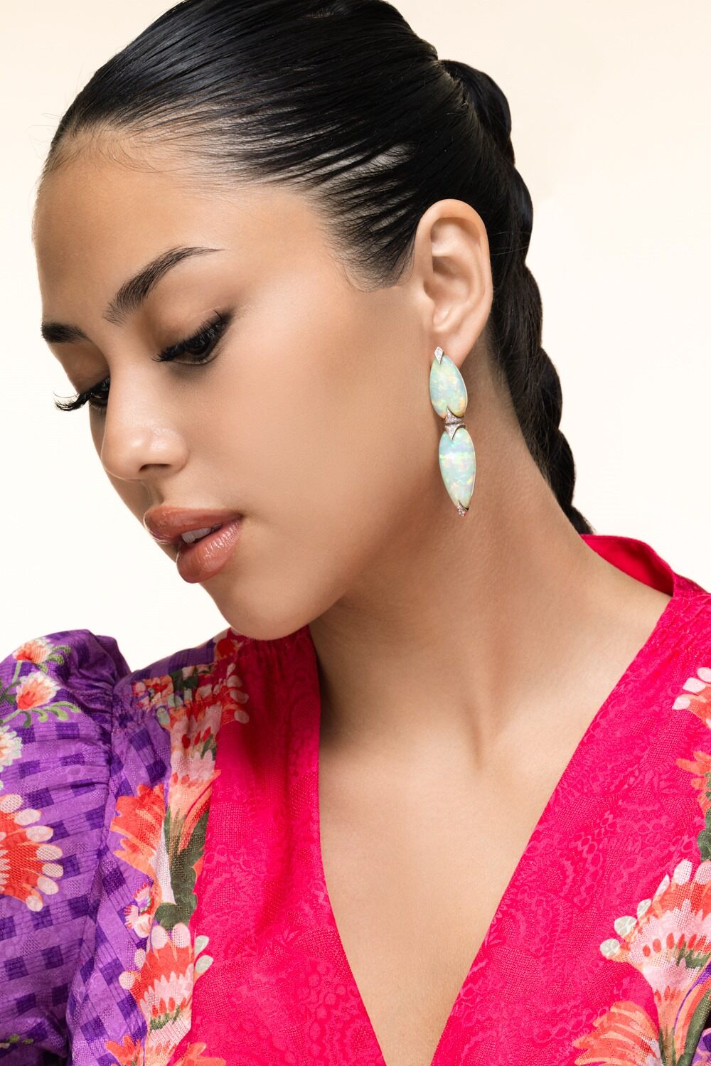 Opal Diamond Minimalism Maximalism Earrings-YELLOW GOLD-JEWELRYFINE JEWELEARRING-ARUNASHI