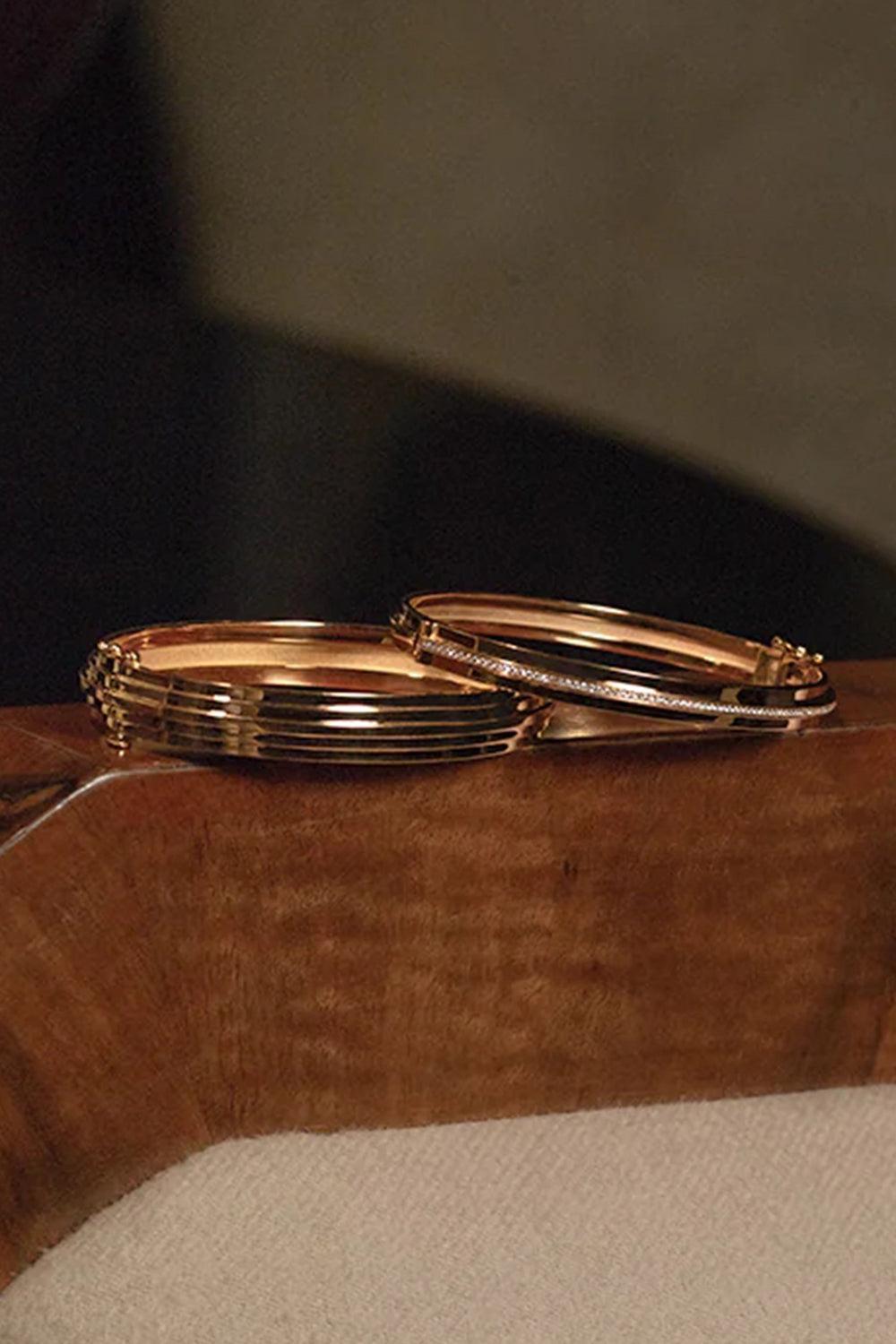 Three Tier Staircase Diamond Bangle Bracelet-YELLOW GOLD-MEDIUM-JEWELRYFINE JEWELBRACELET O-AZLEE