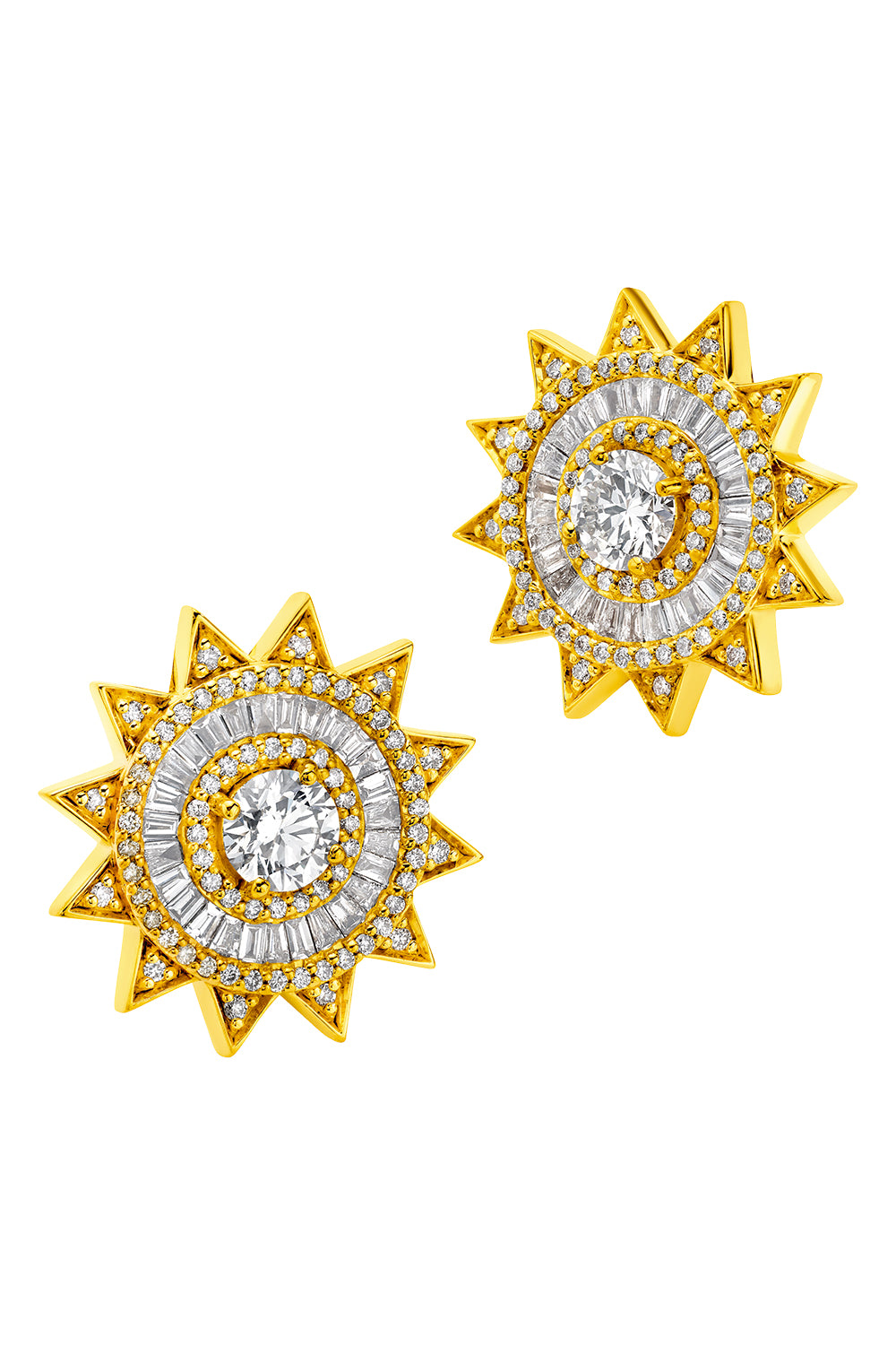 Diamond Sun Omega Earrings
