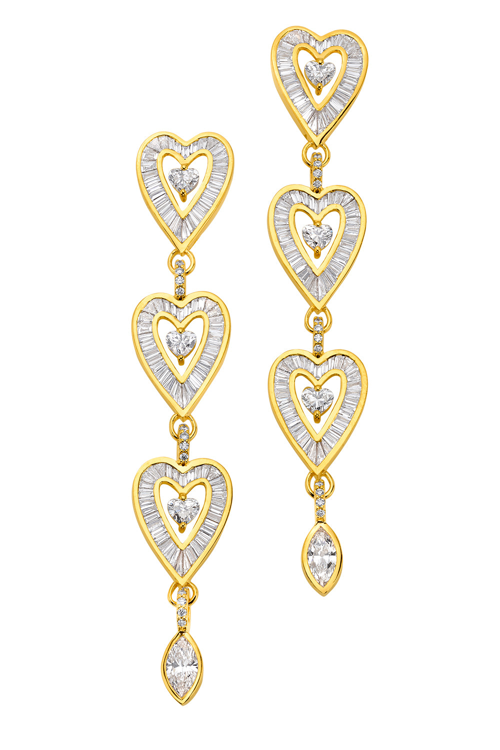 Diamond Long Heart Drop Earrings
