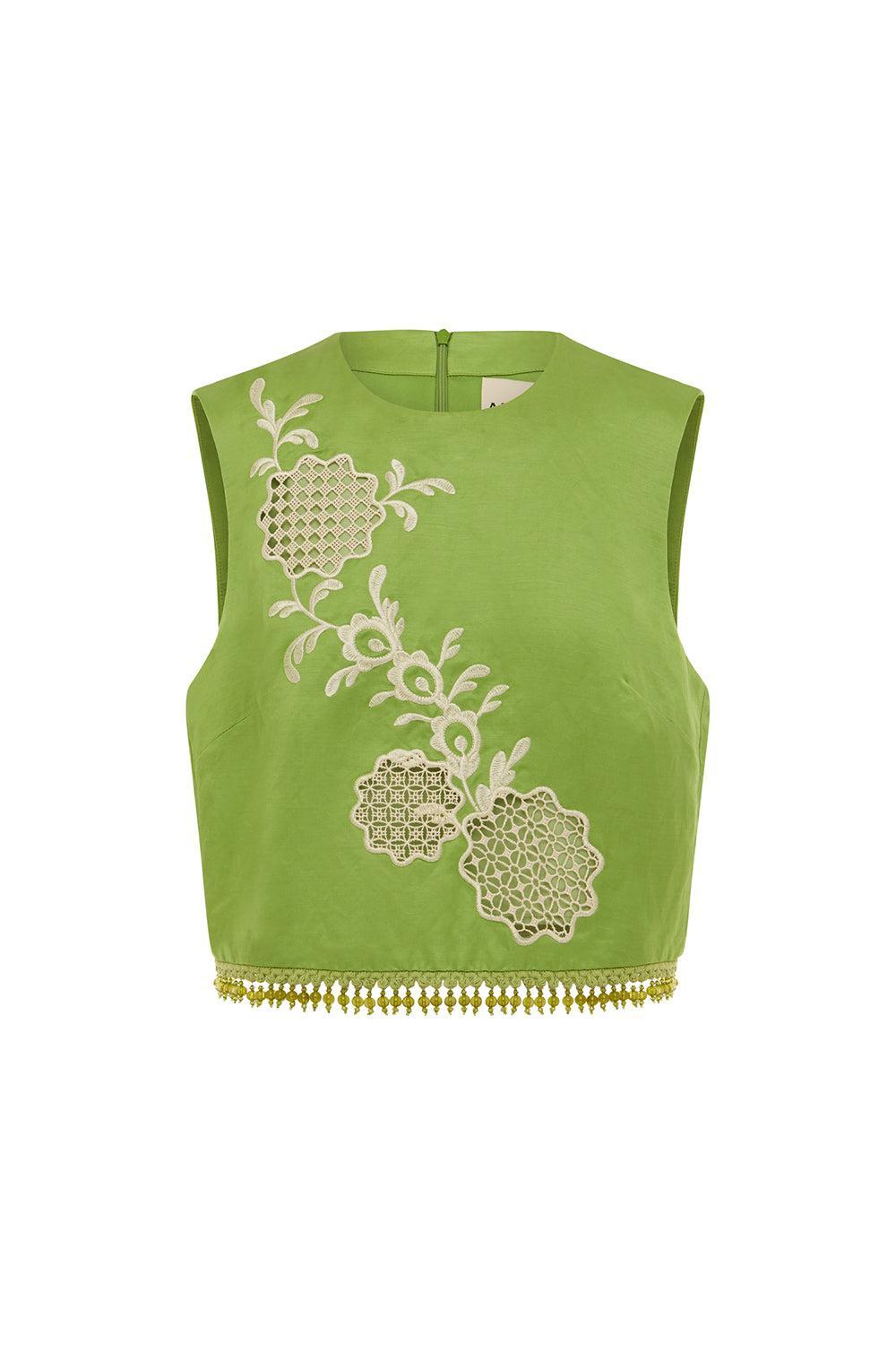 Luisa Embroidered Top-GREEN-2-CLOTHINGTOPTANK-ALEMAIS