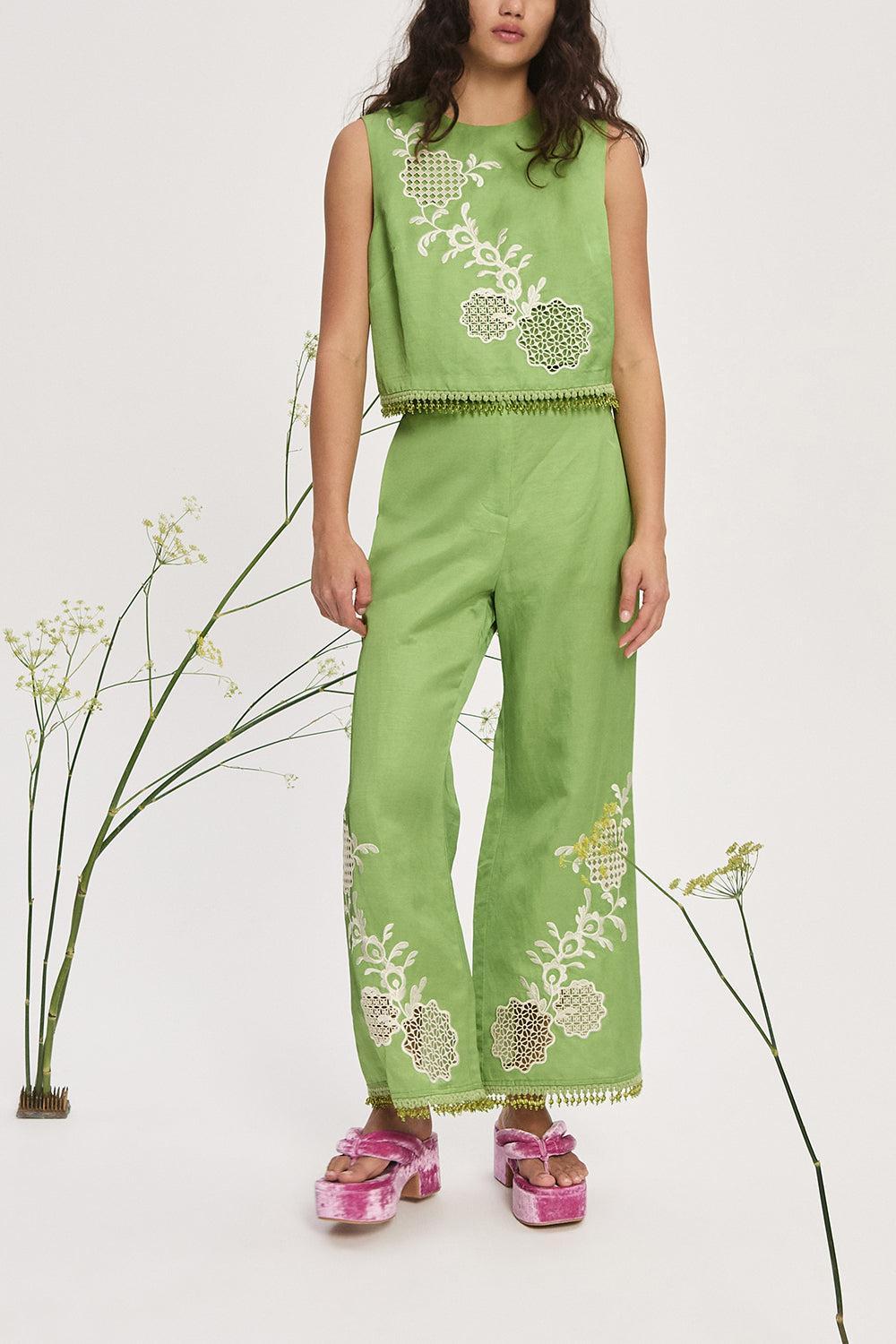Luisa Embroidered Top-GREEN-2-CLOTHINGTOPTANK-ALEMAIS