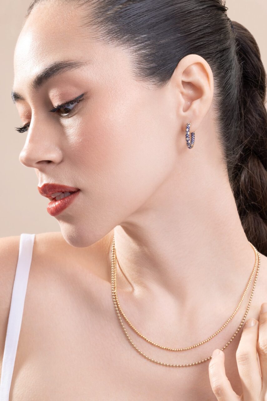 Blue Sapphire Disco Sister Hoop Earrings-YELLOW GOLD-JEWELRYFINE JEWELEARRING-ROBINSON PELHAM