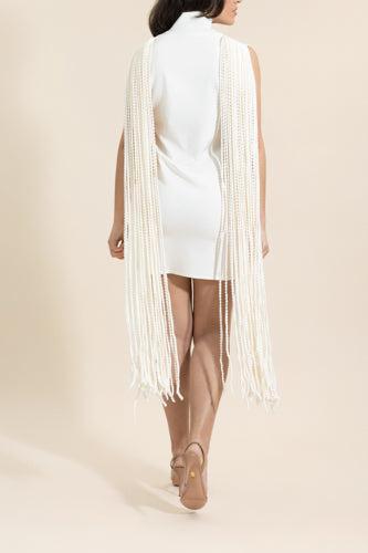 Beaded Fringe Mini Dress-CREAM-36-CLOTHINGDRESSCASUAL-ALAÏA