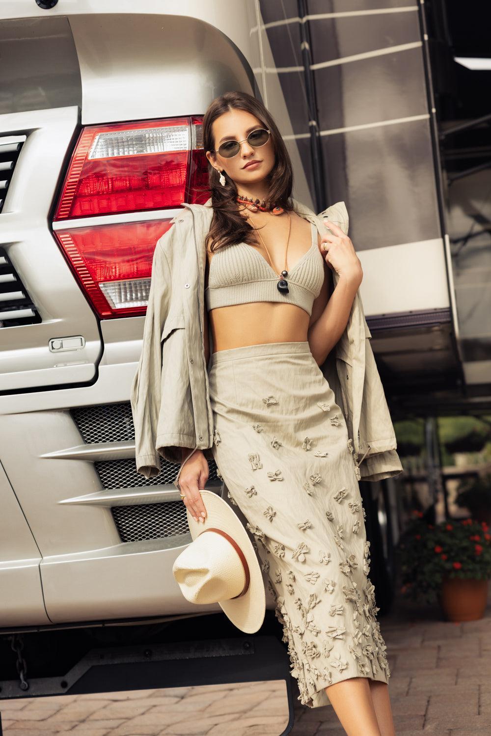 Floral Pencil Skirt-ALMOND-2-CLOTHINGSKIRTKNEE LENGT-MICHAEL KORS COLLECTION
