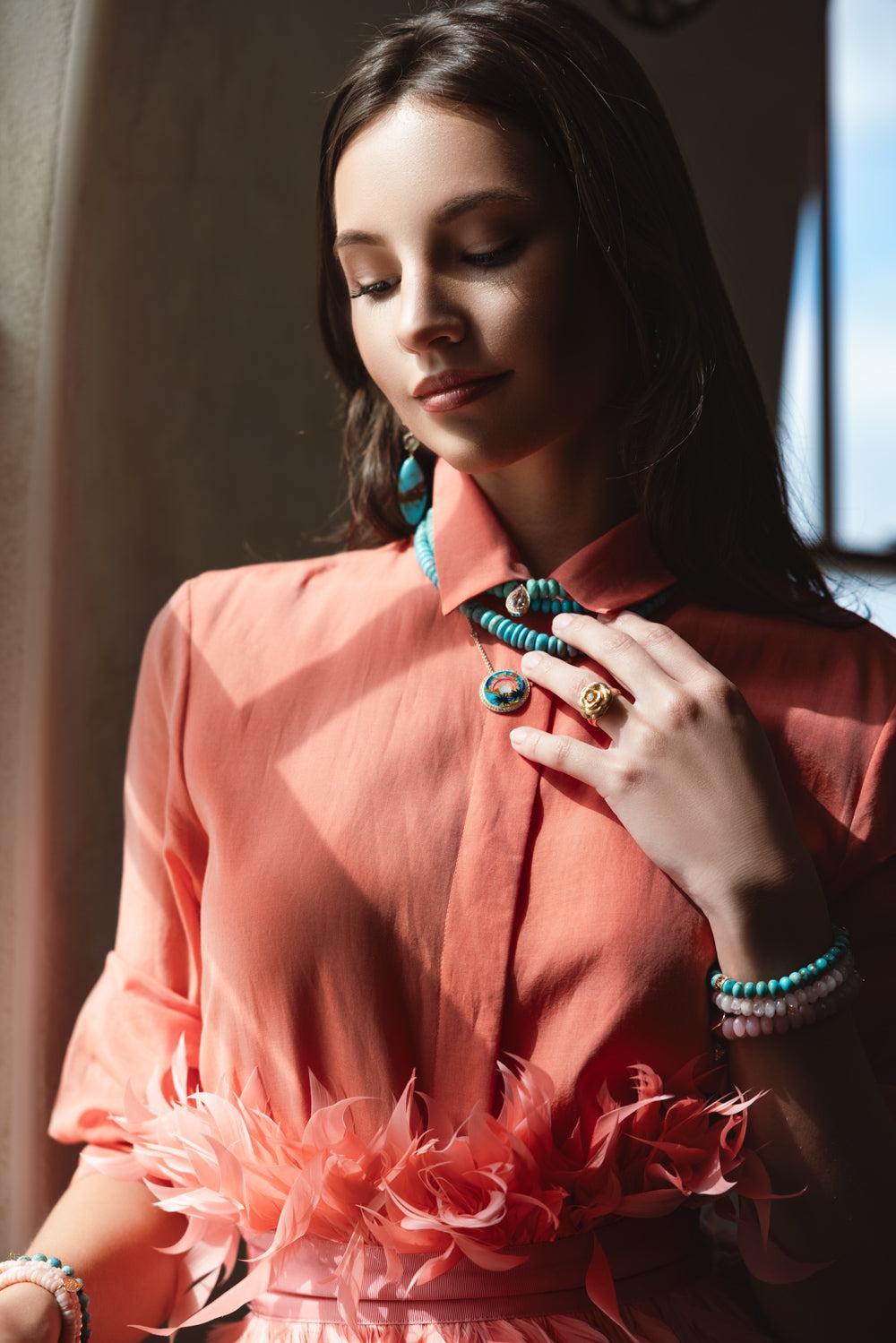 Small Graduated Turquoise Bead Necklace-YELLOW GOLD-JEWELRYFINE JEWELNECKLACE O-JACQUIE AICHE