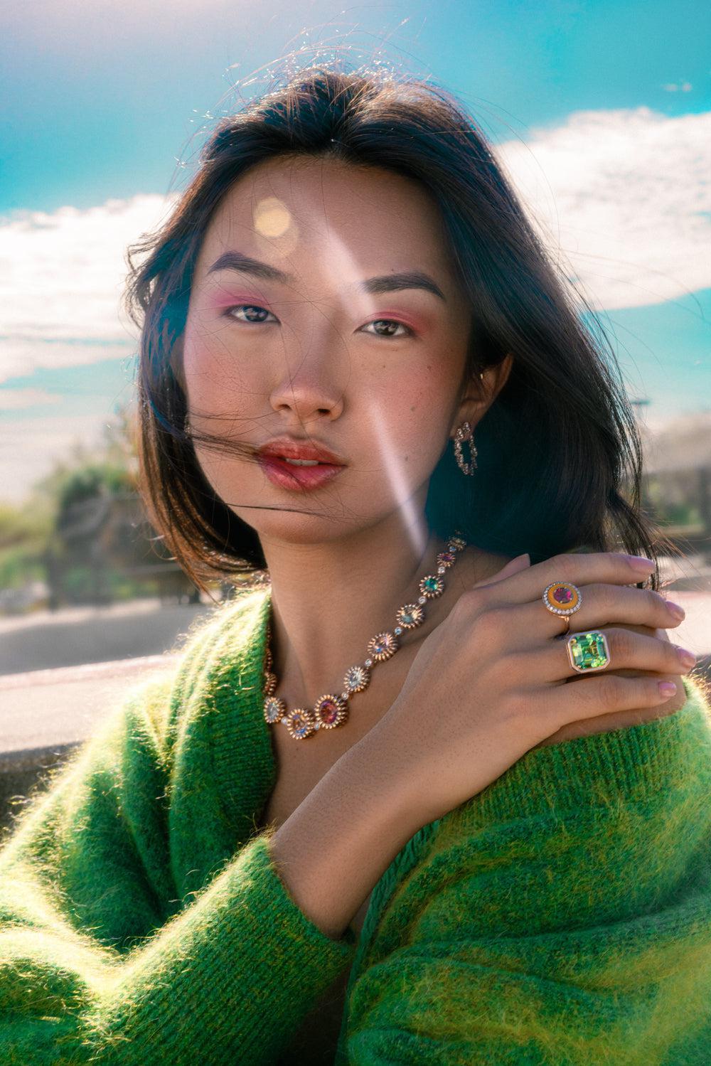 Gemma Lilac Enamel Tourmaline Ring-ROSE GOLD-6-JEWELRYFINE JEWELRING-SELIM MOUZANNAR