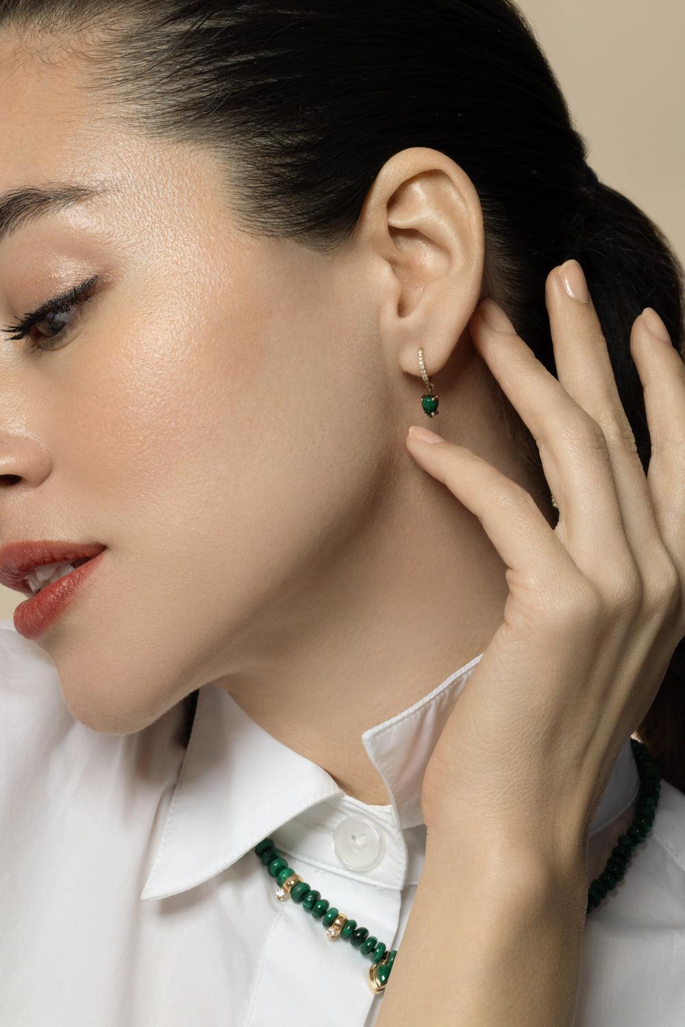 Diamond Malachite Small Hinge Huggie Earrings-YELLOW GOLD-JEWELRYFINE JEWELEARRING-ZOE CHICCO
