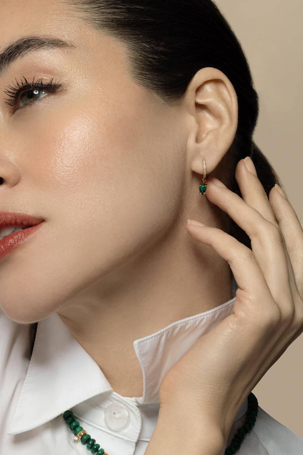 Diamond Malachite Small Hinge Huggie Earrings-YELLOW GOLD-JEWELRYFINE JEWELEARRING-ZOE CHICCO