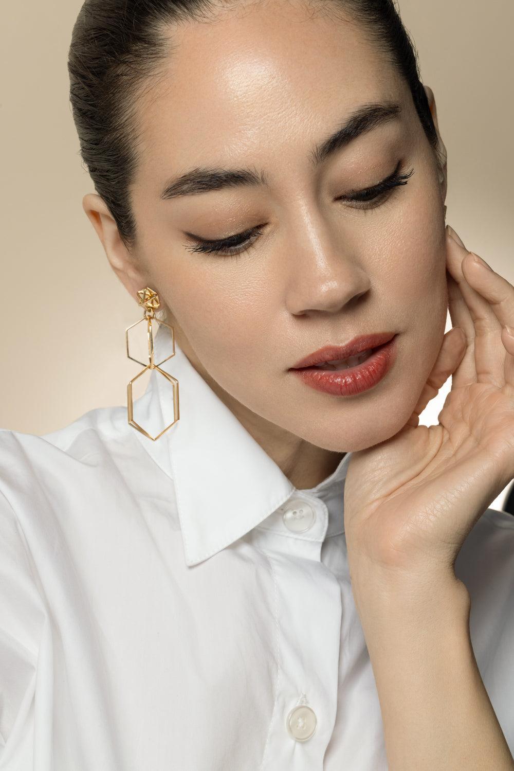 B Home Two Drop Earrings-YELLOW GOLD-JEWELRYFINE JEWELEARRING-CADAR