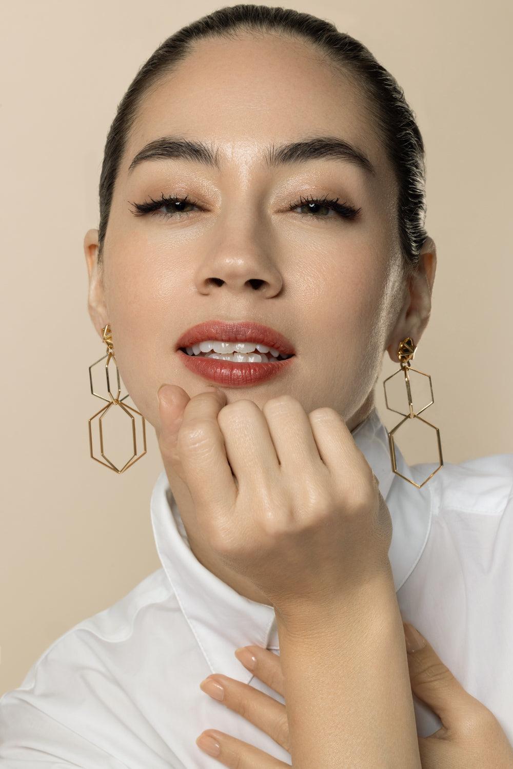 B Home Two Drop Earrings-YELLOW GOLD-JEWELRYFINE JEWELEARRING-CADAR