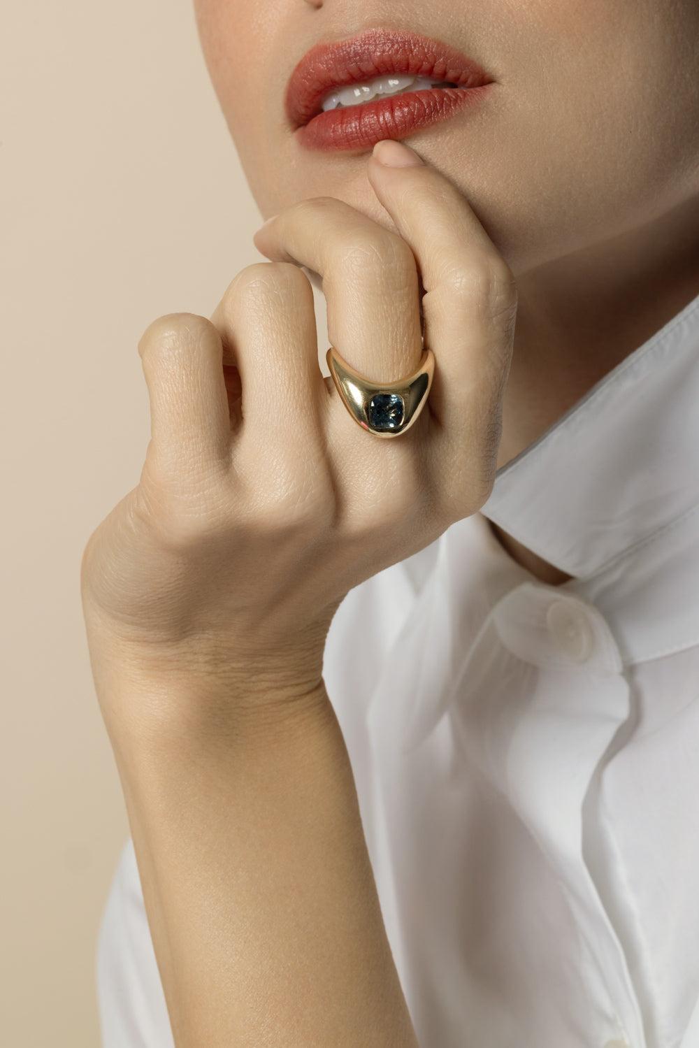 Blue Grey Spinal Ring-YELLOW GOLD-6.5-JEWELRYFINE JEWELRING-ZAHN-Z