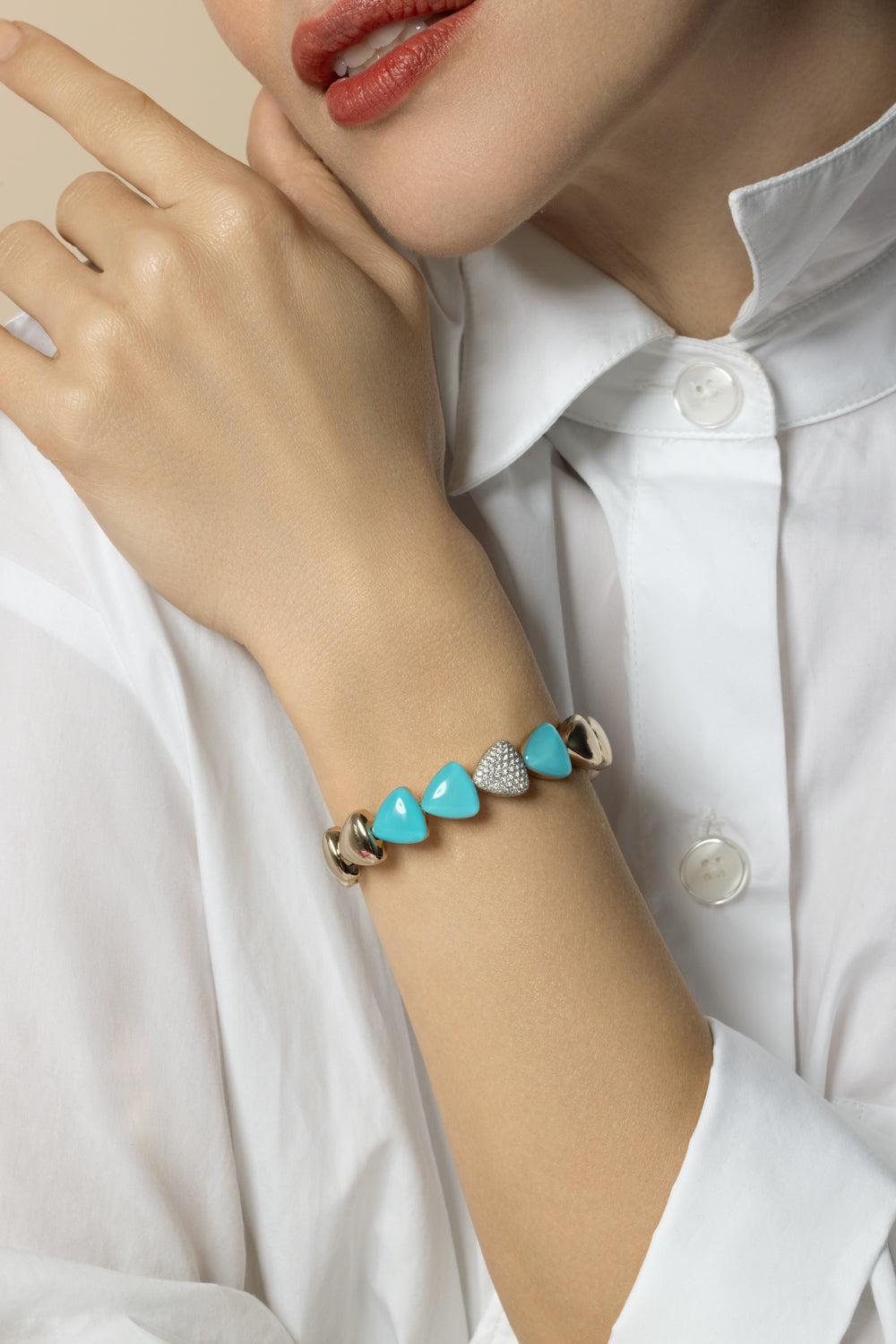 Turquoise Rock Crystal Diamond Bracelet-WHITE GOLD-JEWELRYFINE JEWELBRACELET O-VHERNIER