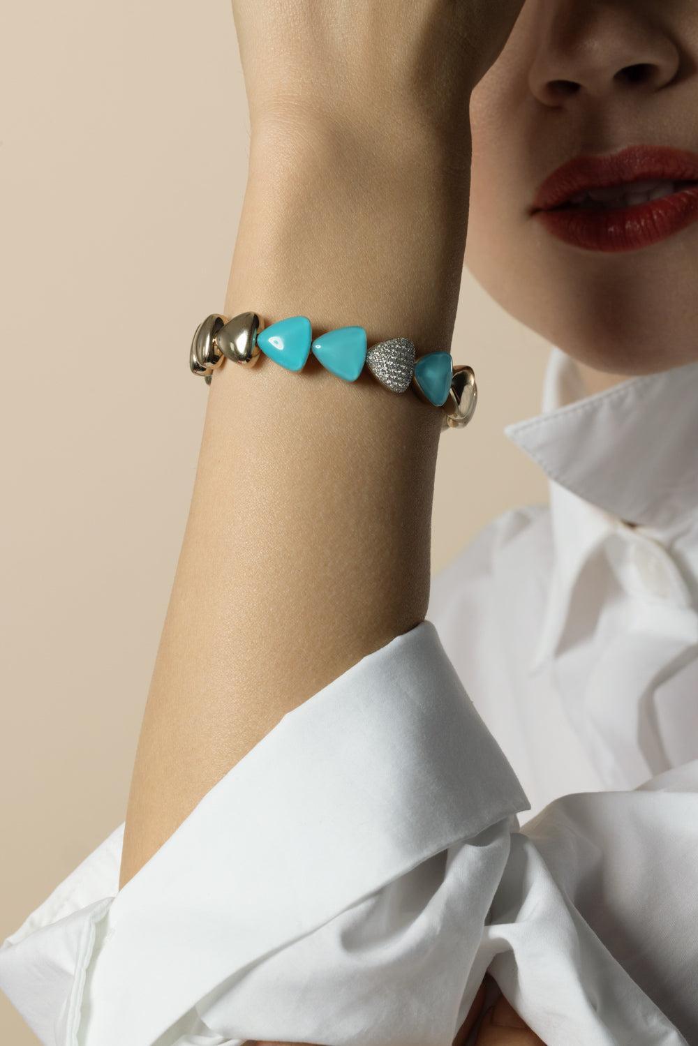 Turquoise Rock Crystal Diamond Bracelet-WHITE GOLD-JEWELRYFINE JEWELBRACELET O-VHERNIER