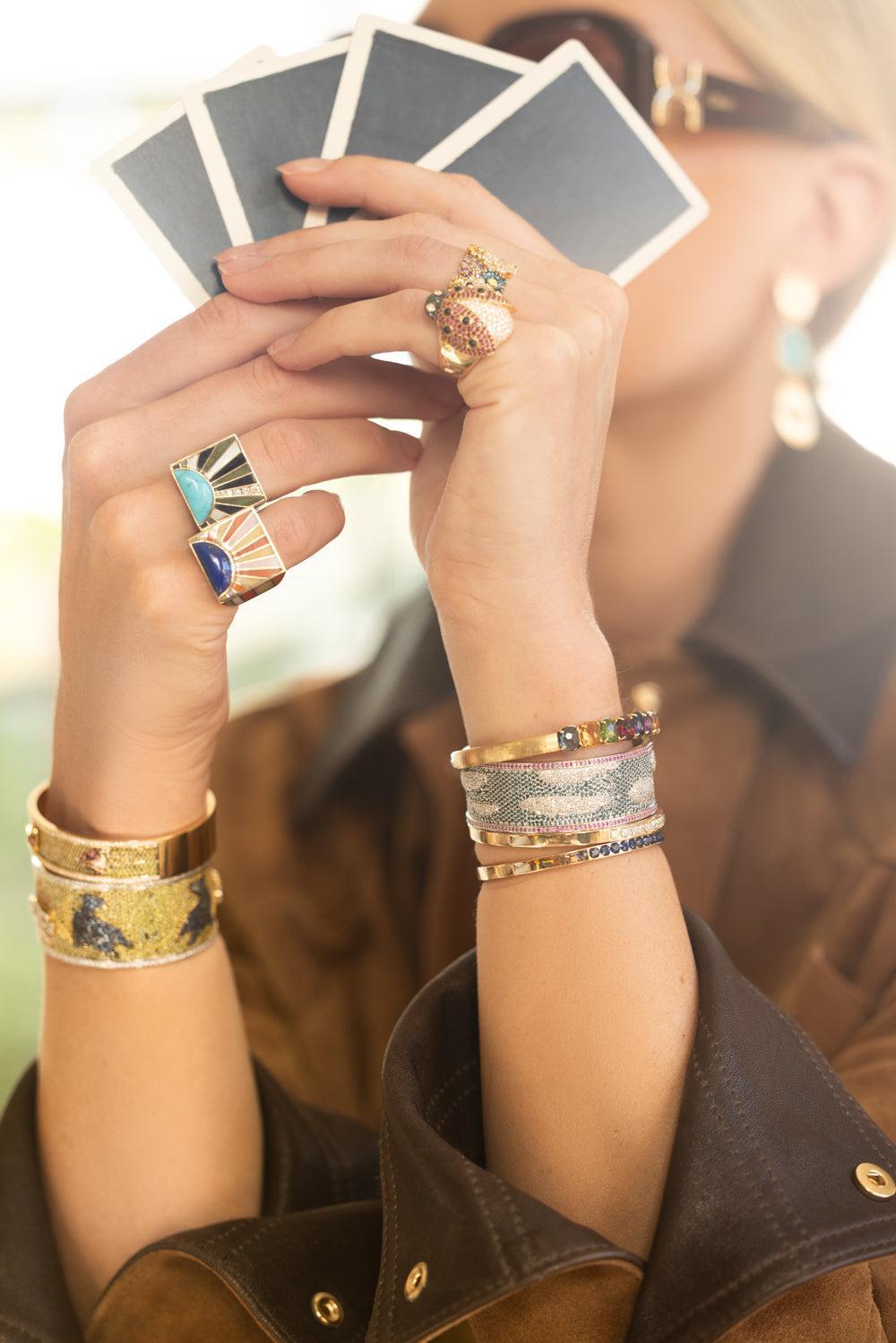 Murano Mixed Stone Bangle Bracelet-YELLOW GOLD-JEWELRYFINE JEWELBRACELET O-MARCO BICEGO
