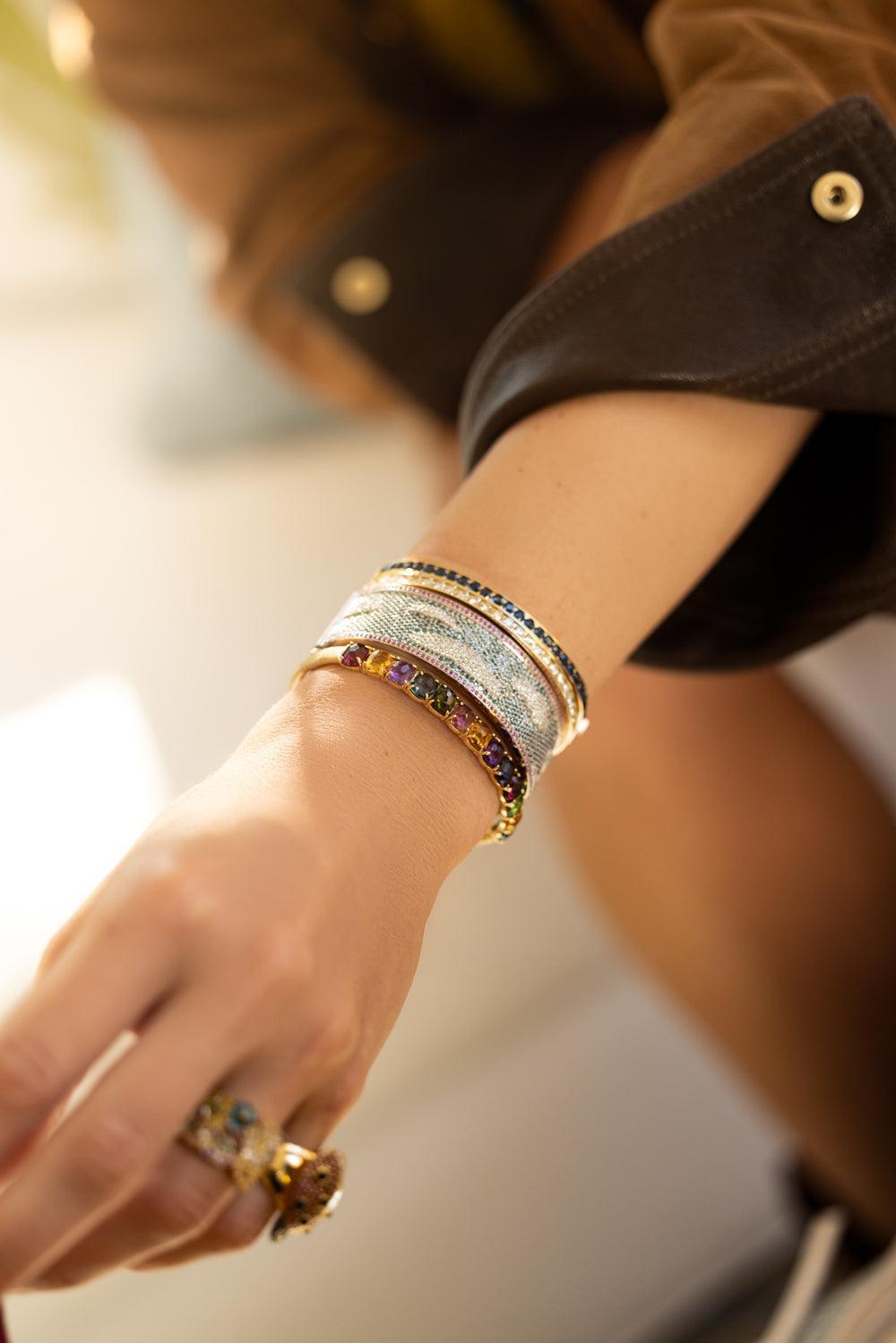 Murano Mixed Stone Bangle Bracelet-YELLOW GOLD-JEWELRYFINE JEWELBRACELET O-MARCO BICEGO