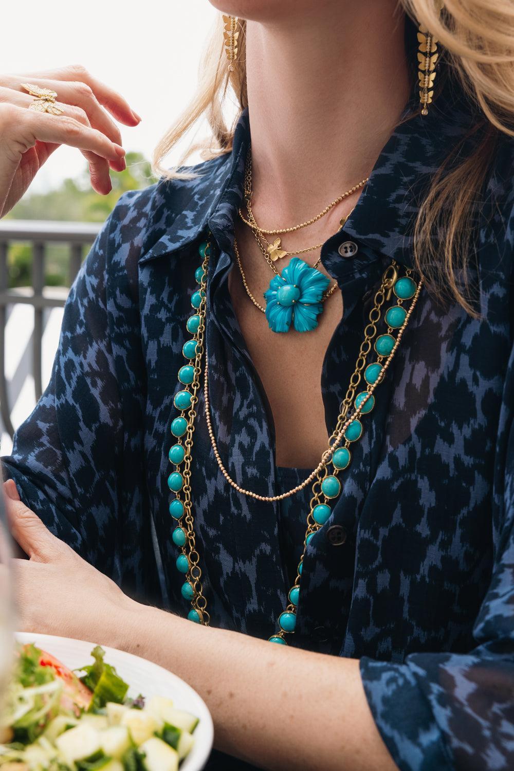 Five Station Textured Diamond Necklace-YELLOW GOLD-JEWELRYFINE JEWELNECKLACE O-TANYA FARAH