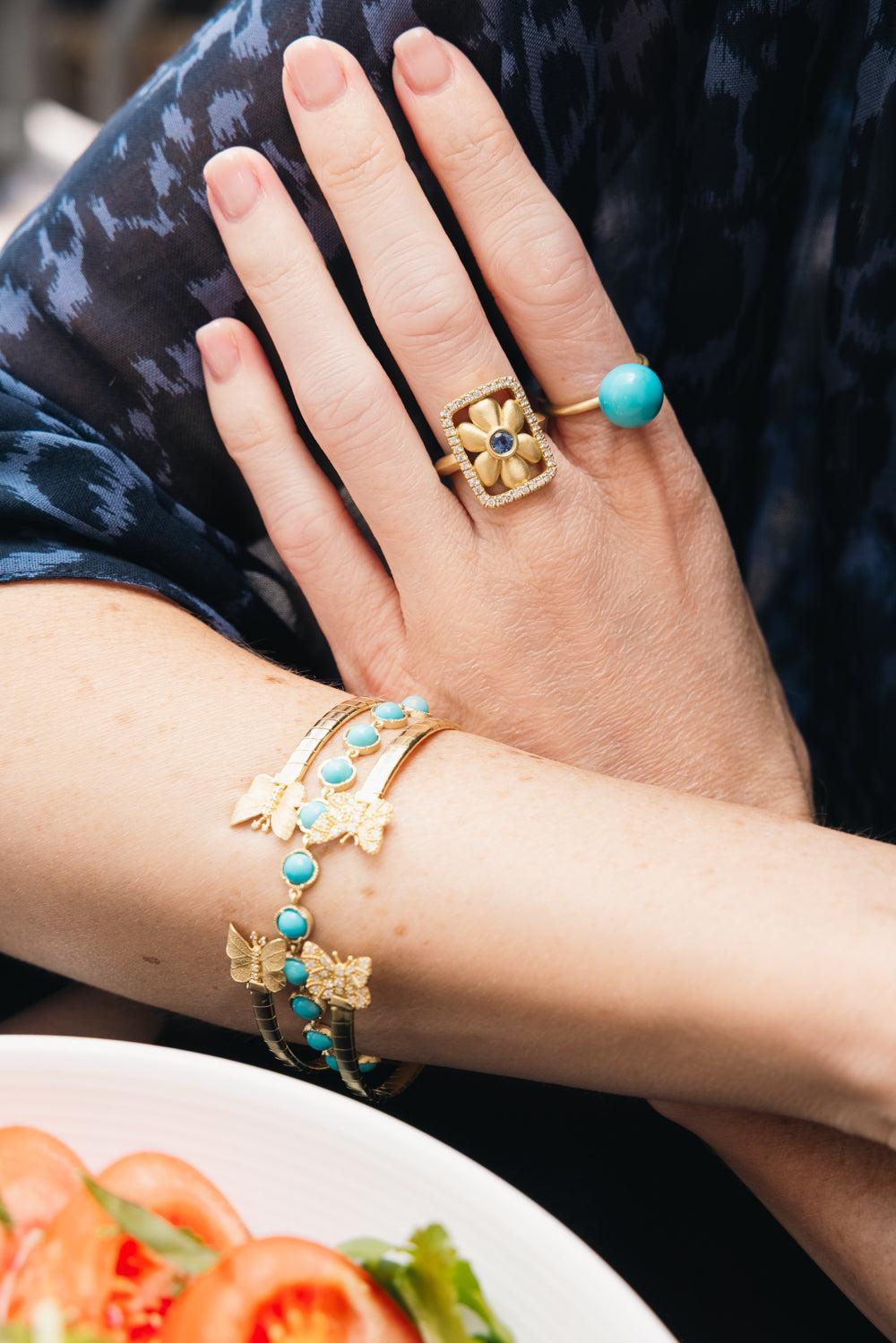 Medium Turquoise Gumball Ring-YELLOW GOLD-7-JEWELRYFINE JEWELRING-IRENE NEUWIRTH JEWELRY