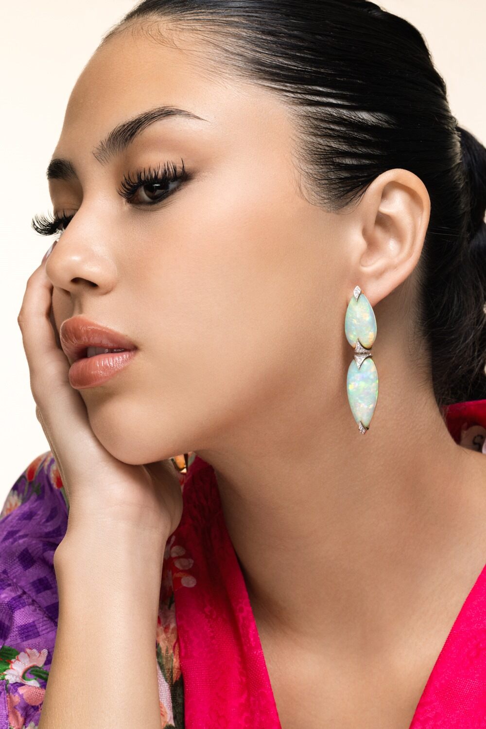 Opal Diamond Minimalism Maximalism Earrings-YELLOW GOLD-JEWELRYFINE JEWELEARRING-ARUNASHI