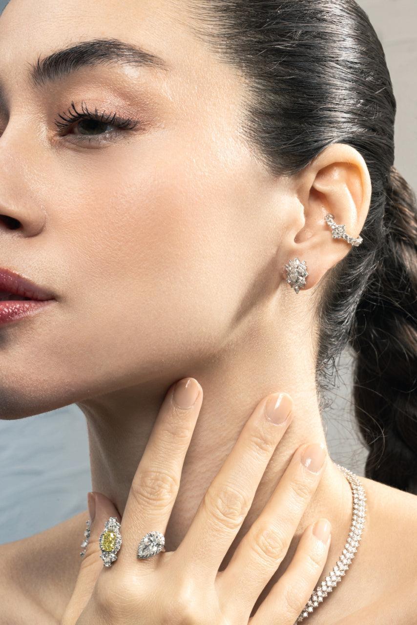 Diamond Marquise Round Ear Cuff-WHITE GOLD-JEWELRYFINE JEWELEARRING-YEPREM