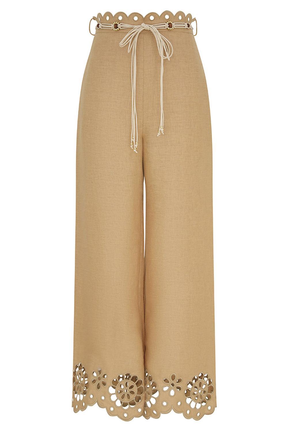 Awaken Embroidered Kick Flare-BROWN-0-CLOTHINGPANTCASUAL-ZIMMERMANN