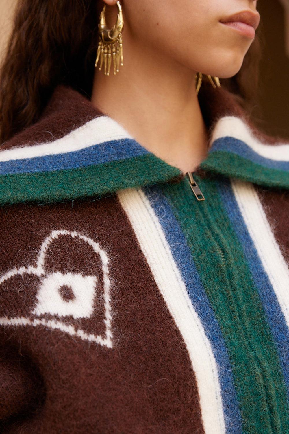 Maroc Zip Up Cardigan-CHOCOLATE-XS-CLOTHINGTOPCARDIGAN-ALEMAIS