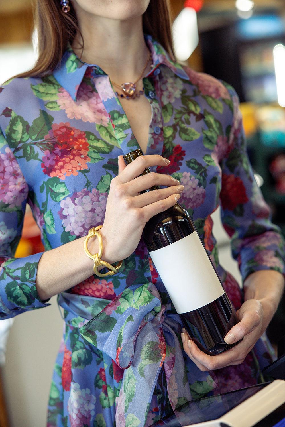 Three-Quarter Sleeve Midi Trench Dress-FLORAL-4-CLOTHINGDRESSCOCKTAIL-CAROLINA HERRERA