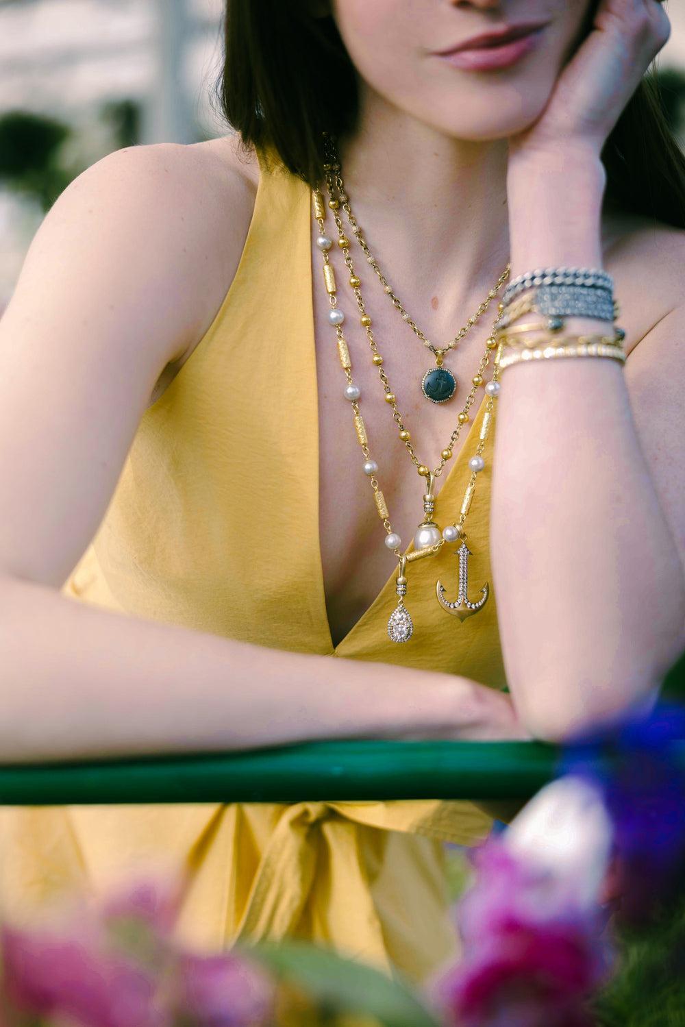 Diamond Beaded Necklace-YELLOW GOLD-18-JEWELRYFINE JEWELNECKLACE O-SYLVA & CIE