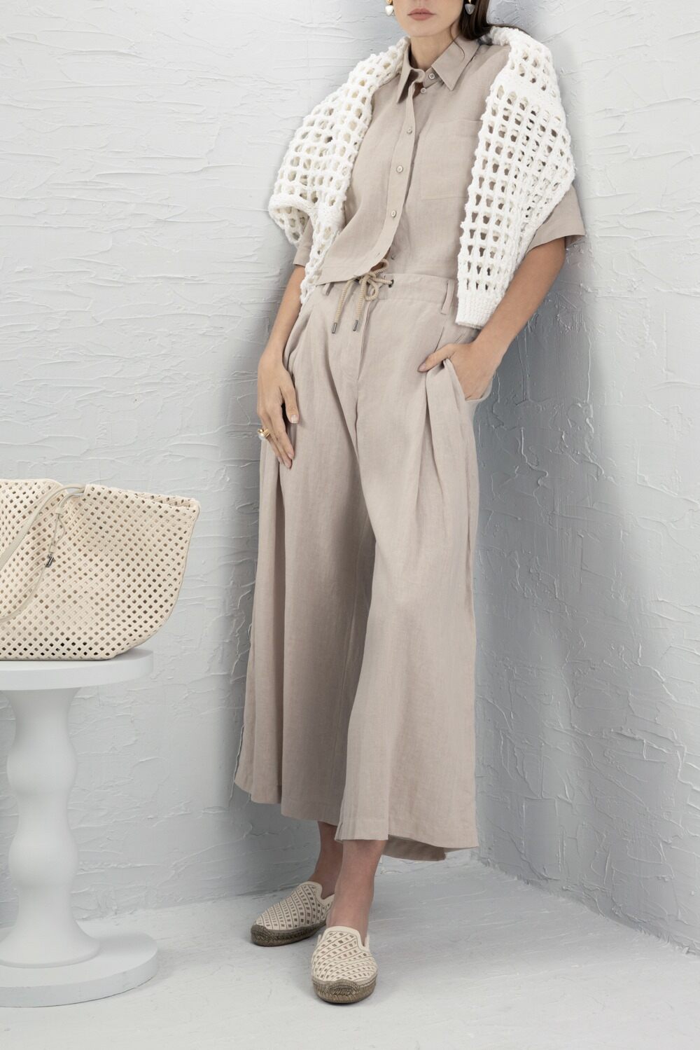 Short Sleeve Cropped Relax Shirt-BROWN-XS-CLOTHINGTOPBLOUSE-BRUNELLO CUCINELLI