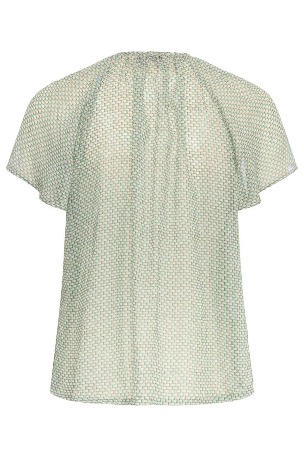  Lattice Flutter Cap Sleeve Blouse-GREEN-32-CLOTHINGTOPBLOUSE-MAISON COMMON 