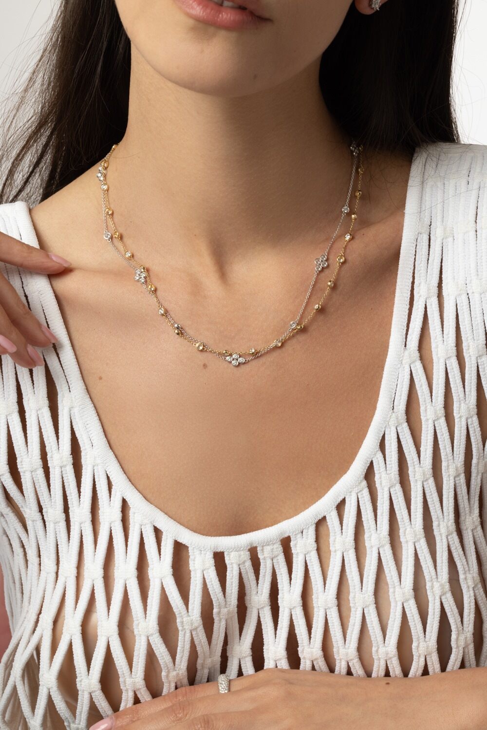 Round Diamond Bezel String Necklace-YELLOW GOLD-18-JEWELRYFINE JEWELNECKLACE O-KWIAT
