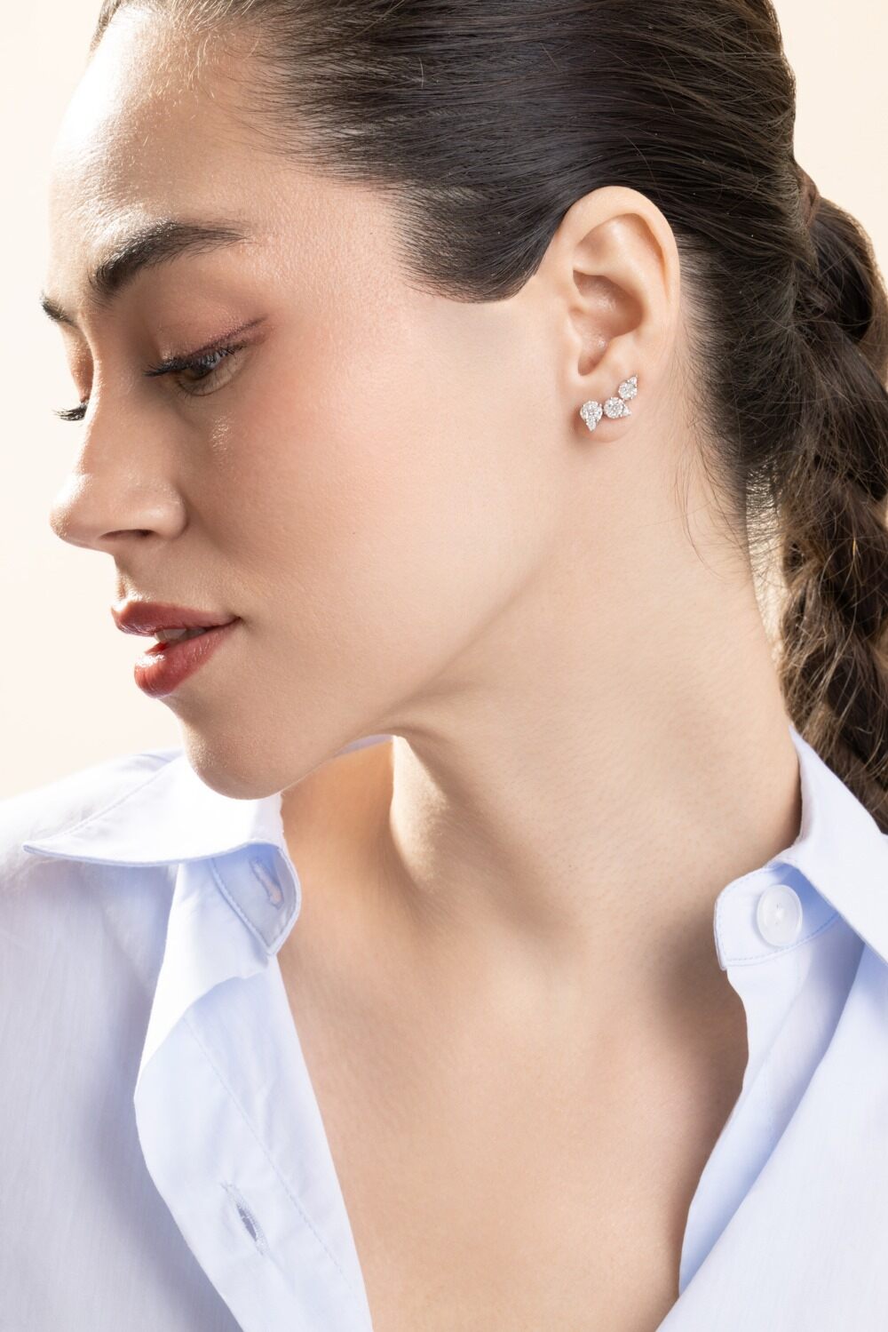 Three Pear Diamond Cluster Earrings-WHITE GOLD-JEWELRYFINE JEWELEARRING-ZYDO