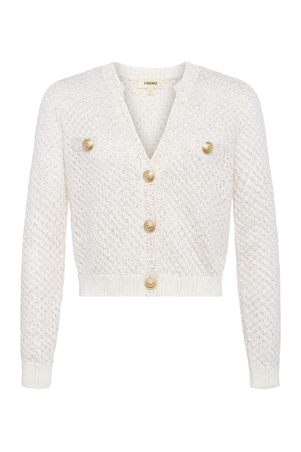 Blanca Cardigan-IVORGOLD-XS-CLOTHINGTOPCARDIGAN-L'AGENCE