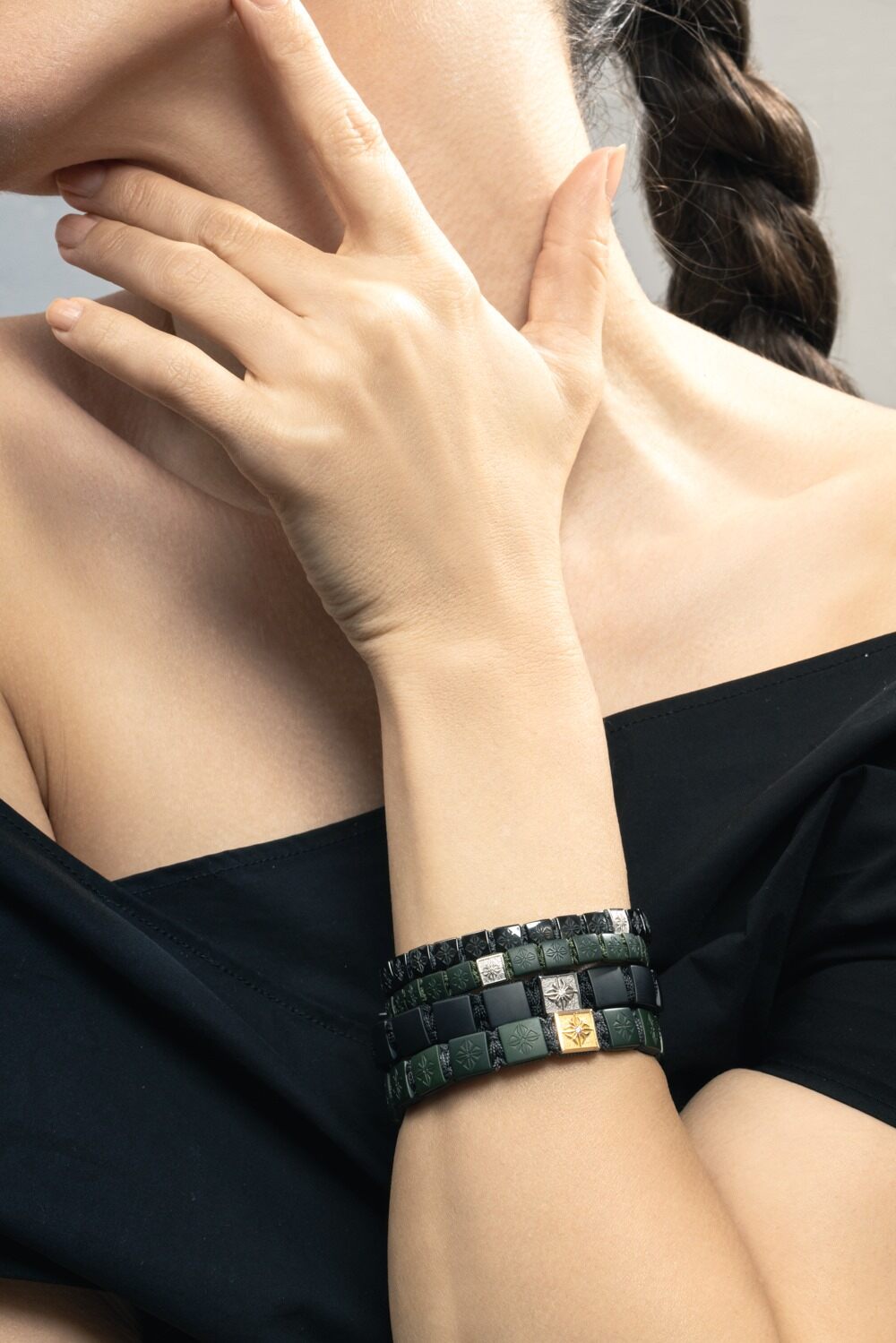 Diamond Matte Black Lock Bracelet-WHITE GOLD-JEWELRYFINE JEWELBRACELET O-SHAMBALLA JEWELS