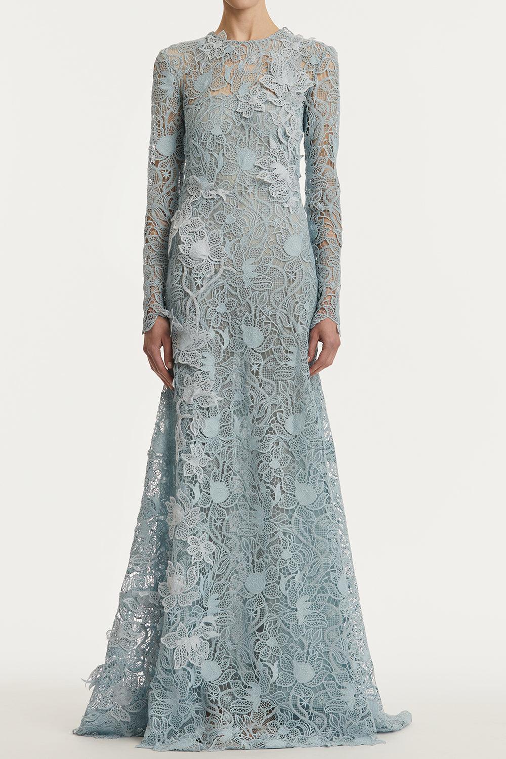 Corded Botanical Guipure Gown-BLUE-2-CLOTHINGDRESSGOWN-OSCAR DE LA RENTA