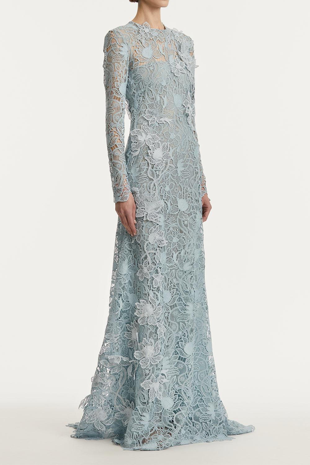 Corded Botanical Guipure Gown-BLUE-2-CLOTHINGDRESSGOWN-OSCAR DE LA RENTA