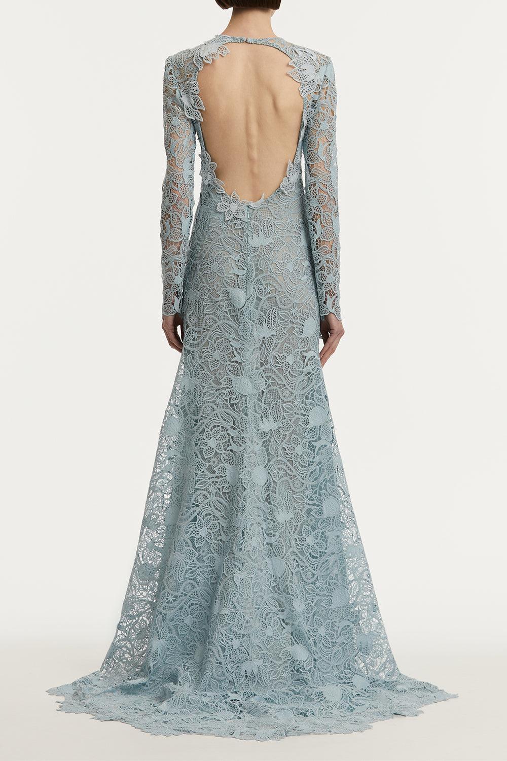 Corded Botanical Guipure Gown-BLUE-2-CLOTHINGDRESSGOWN-OSCAR DE LA RENTA